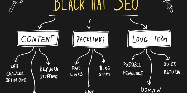 SEO - search engine optimization marketing. Black hat SEO digital marketing strategies. Online business vector.